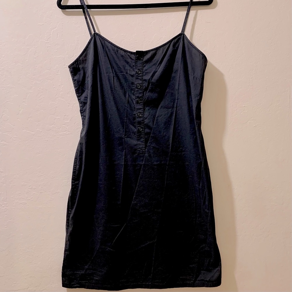Helmut Lang Black Mini Slip Dress with Button Detailing - Size 6 (EUC)